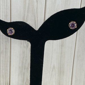 Vintage 14K Gold Settings 1 Carat TW 5MM each Purple Cubic Zirconia Earrings